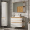 Vente-unique Muurkast Badkamer-Badkamerkast Met Spiegels - Licht Naturel En Wit - 94 Cm - Anida