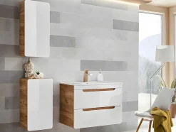 Vente-unique Badkamerkast-Badkamerkast Naturel En Wit - L32 X B35 X H68 Cm - Aruba