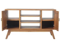 Vente-unique Dubbele Wastafel-Badkamermeubel In Teakhout Met Dubbele Wastafel En Spiegel - 135 Cm - Gianyar
