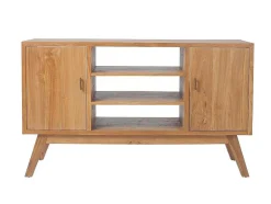 Vente-unique Dubbele Wastafel-Badkamermeubel In Teakhout Met Dubbele Wastafel En Spiegel - 135 Cm - Gianyar