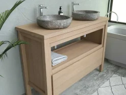 Vente-unique Dubbele Wastafel-Badkamermeubel Met Opzetwastafel Van Steen - Eikenfineer - 120 Cm - Cosmoti