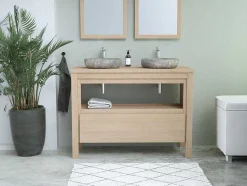 Vente-unique Dubbele Wastafel-Badkamermeubel Met Opzetwastafel Van Steen - Eikenfineer - 120 Cm - Cosmoti