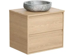 Vente-unique Badkamermeubel Met Enkele Wastafel-Badkamermeubel Met Opzetwastafel Van Steen - Eikenfineer - 60 Cm - Milipam