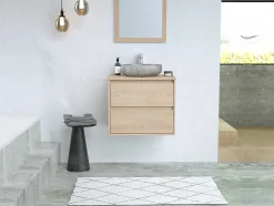 Vente-unique Badkamermeubel Met Enkele Wastafel-Badkamermeubel Met Opzetwastafel Van Steen - Eikenfineer - 60 Cm - Milipam