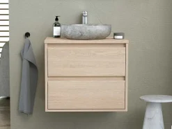 Vente-unique Badkamermeubel Met Enkele Wastafel-Badkamermeubel Met Opzetwastafel Van Steen - Eikenfineer - 60 Cm - Milipam