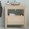 Vente-unique Badkamermeubel Met Enkele Wastafel-Badkamermeubel Met Wastafel Van Steen - Eiken Fineer - 80 Cm - Cosmoti