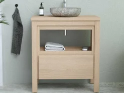 Vente-unique Badkamermeubel Met Enkele Wastafel-Badkamermeubel Met Wastafel Van Steen - Eiken Fineer - 80 Cm - Cosmoti