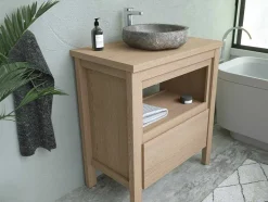 Vente-unique Badkamermeubel Met Enkele Wastafel-Badkamermeubel Met Wastafel Van Steen - Eiken Fineer - 80 Cm - Cosmoti