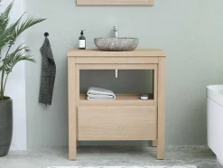 Vente-unique Badkamermeubel Met Enkele Wastafel-Badkamermeubel Met Wastafel Van Steen - Eiken Fineer - 80 Cm - Cosmoti