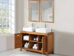 Vente-unique Dubbele Wastafel-Badkamermeubel Van Acaciahout Met Dubbele Wastafel En Spiegels - 130 Cm - Pulukan