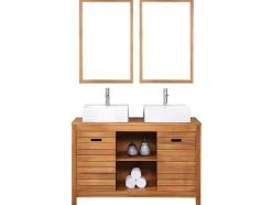 Vente-unique Dubbele Wastafel-Badkamermeubel Van Acaciahout Met Dubbele Wastafel En Spiegels - 130 Cm - Pulukan