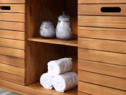 Vente-unique Dubbele Wastafel-Badkamermeubel Van Acaciahout Met Enkele Wastafel - 130 Cm - Pulukan