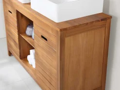 Vente-unique Dubbele Wastafel-Badkamermeubel Van Acaciahout Met Enkele Wastafel - 130 Cm - Pulukan