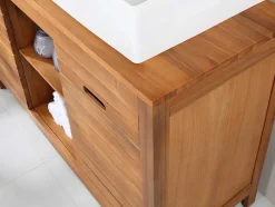 Vente-unique Dubbele Wastafel-Badkamermeubel Van Acaciahout Met Enkele Wastafel - 130 Cm - Pulukan