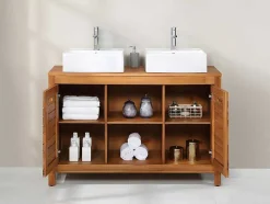 Vente-unique Dubbele Wastafel-Badkamermeubel Van Acaciahout Met Enkele Wastafel - 130 Cm - Pulukan