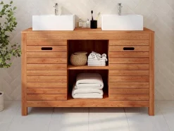 Vente-unique Dubbele Wastafel-Badkamermeubel Van Acaciahout Met Enkele Wastafel - 130 Cm - Pulukan