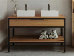 Vente-unique Dubbele Wastafel-Badkamermeubel Van Licht Teakhout En Metaal Met Dubbele Wastafel - 120 Cm - Tukad
