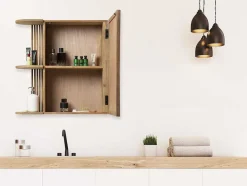 OZAIA Muurkast Badkamer-Badkamerwandkast Van Teak Met Spiegel En Nissen - Naturel - Cimahi