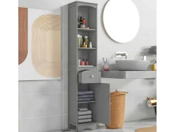ModernLuxe Badkamerkast-Badkamerzuil - H 170 Cm - Met 1 Lade En Verstelbare Planken - Grijs