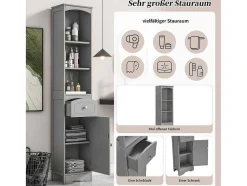 Vente-unique Badkamerkast-Badkamerzuil Met 1 Lade En 5 Verstelbare Planken - Grijs - 34 X 24 X 170 Cm