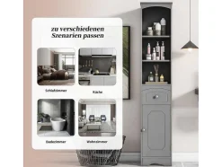 Vente-unique Badkamerkast-Badkamerzuil Met 1 Lade En 5 Verstelbare Planken - Grijs - 34 X 24 X 170 Cm