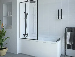 Shower & Design Badscherm-Badscherm In Industriele Stijl Zwart Mat - 80 X 140 Cm - Gehard Glas - Bradenton