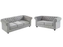 Vente-unique Bankstel 3+2-Bankstel Chesterfield - Fluweel - Lichtgrijs