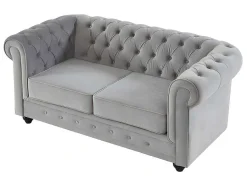 Vente-unique Bankstel 3+2-Bankstel Chesterfield - Fluweel - Lichtgrijs