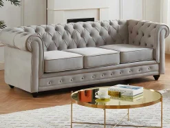 Vente-unique Bankstel 3+2-Bankstel Chesterfield - Fluweel - Lichtgrijs
