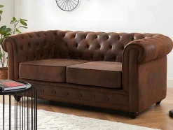 Vente-unique Set Zitbank + Fauteuil-Bankstel En Fauteuil Chesterfield Van Microvezel Met Vintage Look
