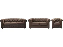 Vente-unique Set Zitbank + Fauteuil-Bankstel En Fauteuil Chesterfield Van Microvezel Met Vintage Look