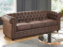 Vente-unique Set Zitbank + Fauteuil-Bankstel En Fauteuil Chesterfield Van Microvezel Met Vintage Look