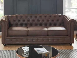 Vente-unique Set Zitbank + Fauteuil-Bankstel En Fauteuil Chesterfield Van Microvezel Met Vintage Look