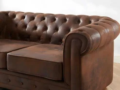 Vente-unique Set Zitbank + Fauteuil-Bankstel En Fauteuil Chesterfield Van Microvezel Met Vintage Look