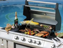 Vente-unique Buitenkeuken-Barbecue Op Gas Met 4 Branders, 1 Rechaud Aan De Zijkant En 1 Grill 148 X 56 X 121 Cm - Roasty