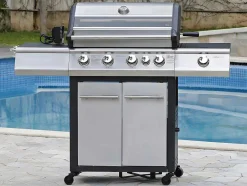 Vente-unique Buitenkeuken-Barbecue Op Gas Met 4 Branders, 1 Rechaud Aan De Zijkant En 1 Grill 148 X 56 X 121 Cm - Roasty