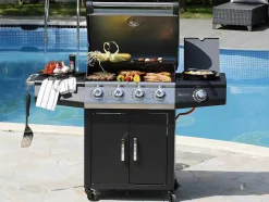 Vente-unique Buitenkeuken-Barbecue Op Gas Met 4 Branders En 1 Rechaud Aan De Zijkant 143 X 54 X 115 Cm - Smoky