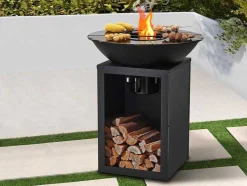 Vente-unique Buitenkeuken-Barbecue Plancha Brasero Op Houtskool Met Opbergruimte 80 X 80 X 96 Cm, Zwart - Ignos