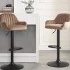 Vente-unique Barkruk-Barkruk Van Velours En Zwart Metaal - Verstelbare Hoogte - Beige - Eleana