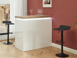 Vente-unique Barmeubel-Barmeubel Halo Ii - Wit Gelakt Mdf - Leds - Wit En Eik