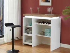 Vente-unique Barmeubel-Barmeubel Halo Ii - Wit Gelakt Mdf - Leds - Wit En Eik