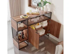 Vente-unique Barmeubel-Barmeubel, Laag Dressoir - 2 Deuren En 4 Nissen - Mdf - Industriele Stijl - Kleuren: Bruin En Zwart