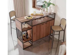 Vente-unique Barmeubel-Barmeubel, Laag Dressoir - 2 Deuren En 4 Nissen - Mdf - Industriele Stijl - Kleuren: Bruin En Zwart
