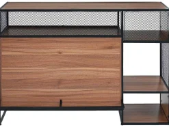 Vente-unique Barmeubel-Barmeubel, Laag Dressoir - 2 Deuren En 4 Nissen - Mdf - Industriele Stijl - Kleuren: Bruin En Zwart