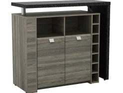 Vente-unique Barmeubel-Barmeubel Meteorite - 2 Deuren & 2 Nissen - Mdf Blad Met Granieteffect