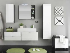 Trendteam Muurkast Badkamer-Beach Badkamerkast 1 Deur Grijs, Wit Hoogglans.