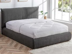 Vente-unique Fluwelen Bed-Bed 160 X 200 Cm - Ribfluweel - Antraciet - Sonetri
