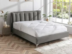 Vente-unique Tweepersoonsbed-Bed 160 X 200 Cm Met Gewatteerd Hoofdbord - Stof - Grijs - Funiti