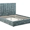 Vente-unique Fluwelen Bed-Bed 140 X 190 Cm Met Hoofdbord Met Verticale Stiksels - Velours - Groenblauw - Feroya