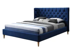 Vente-unique Fluwelen Bed-Bed 140 X 190 Cm Met Hoofdbord Met Capitonnage - Velours - Koningsblauw - Enodi